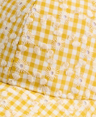 Floral Embroidered Gingham Baseball Cap