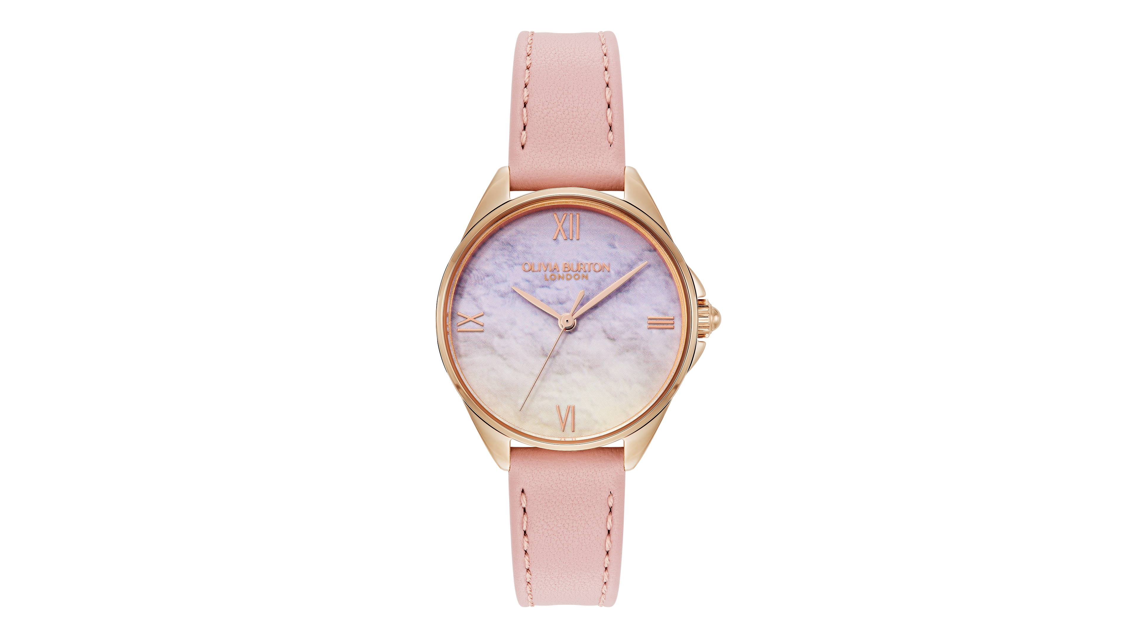 Olivia Burton Women's Azure Rose Leather Strap Watch, 30mm