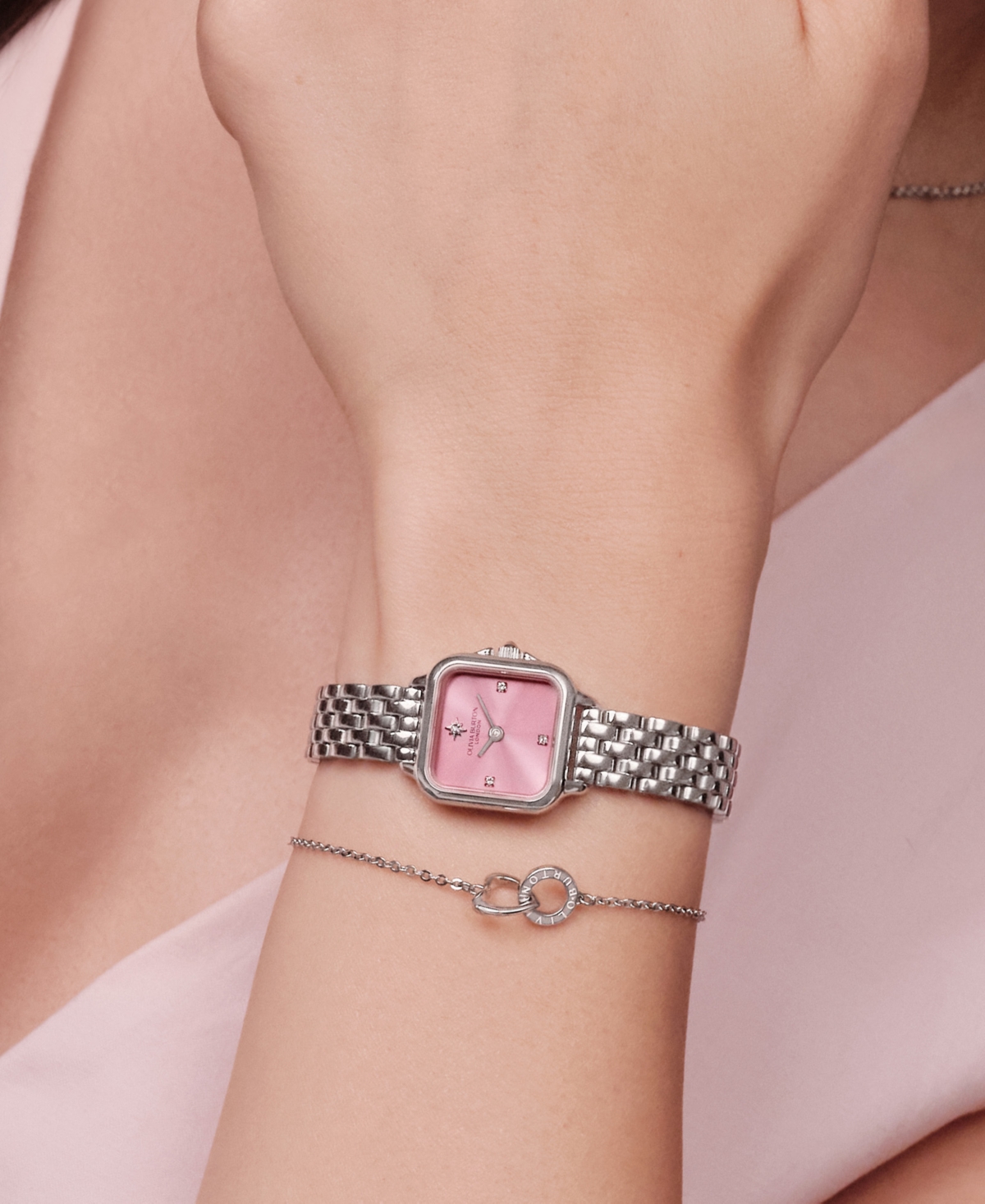 Olivia Burton Women's Mini Grosvenor Silver Tone Stainless Steel Bracelet Watch, 20mm