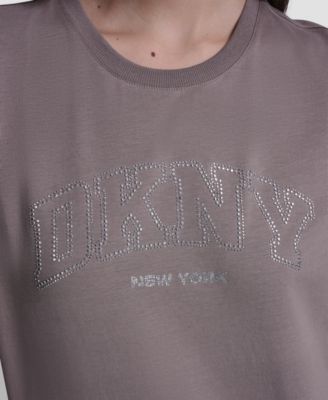 Women's Rhinestone Varsity Logo Relaxed Fit Pull-On T-Shirt