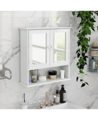 Bathroom Wall Cabinet With Double Mirror Doors And Shelves