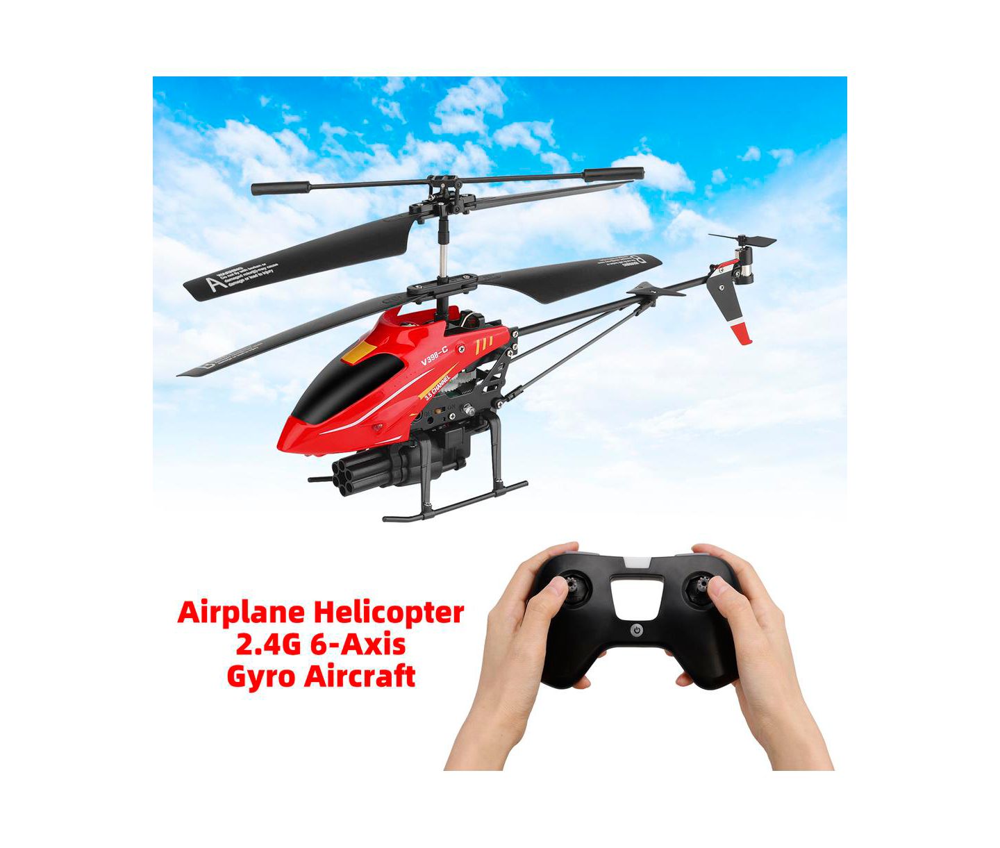 Детская игрушка Bruce & Shark V398-c 6-Axis Gyro Auto Hover Crash-Proof Remote-Control Helicopter, цвет: Красный — фото 2