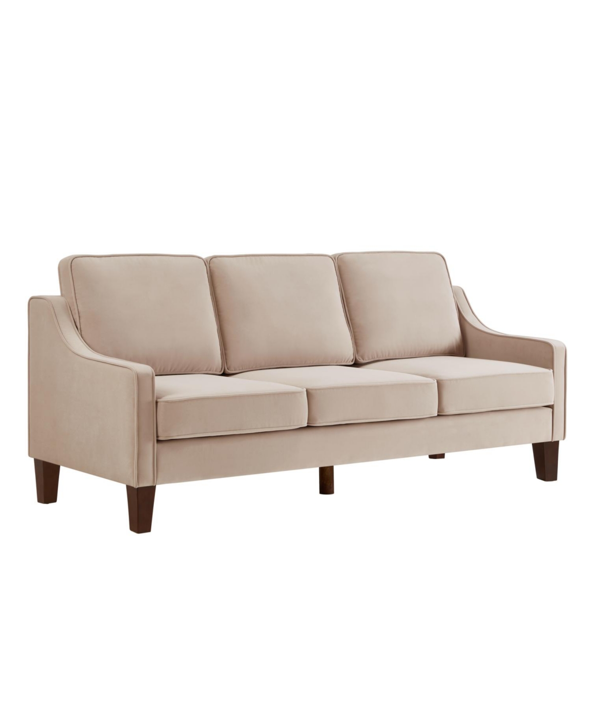 Streamdale Furniture Velvet 3-Seat Sofa with Wood Legs, Taupe