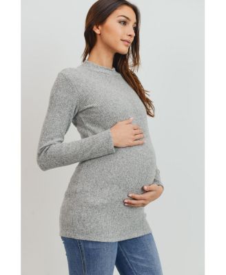 Maternity Mock Neck Long Sleeve Ribbed Top