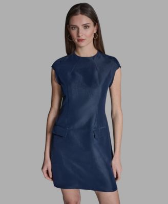 Women's Taffeta Fit-and-Flare Mock Neck Mini Dress