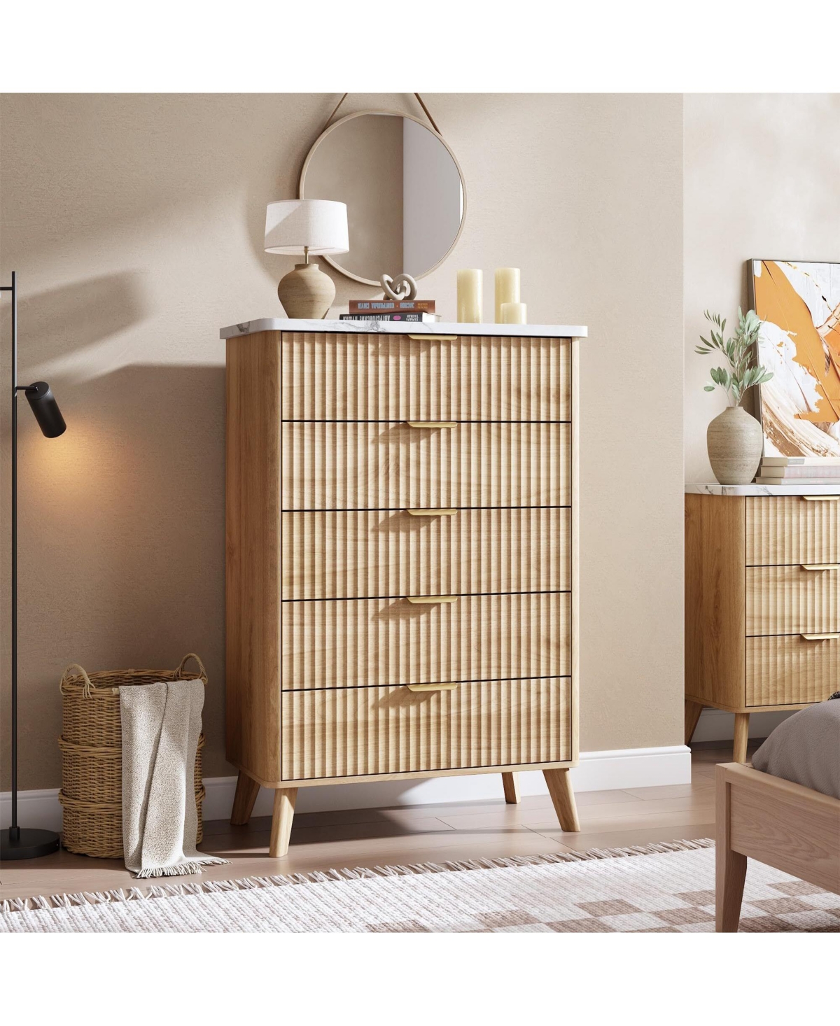 Fluted Dresser for Bedroom with 5 Deep Drawers