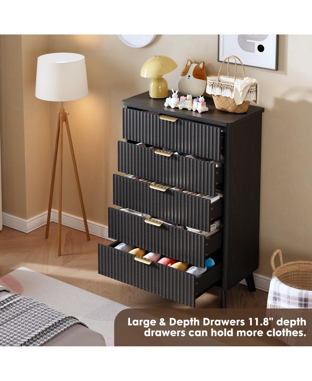 Fluted Dresser for Bedroom with 5 Deep Drawers
