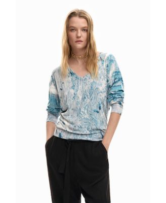 Women's V-neck sweater with abstract print