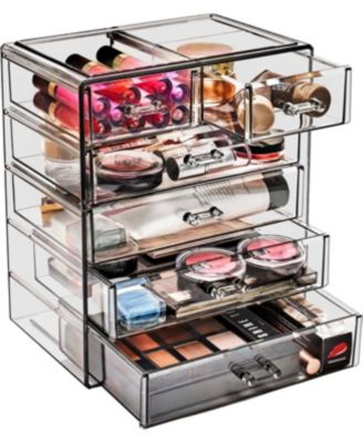 6 Drawer Clear Organizer Case for Cosmetics, Makeup and Jewelry (4 Large, 2 Small Drawers)