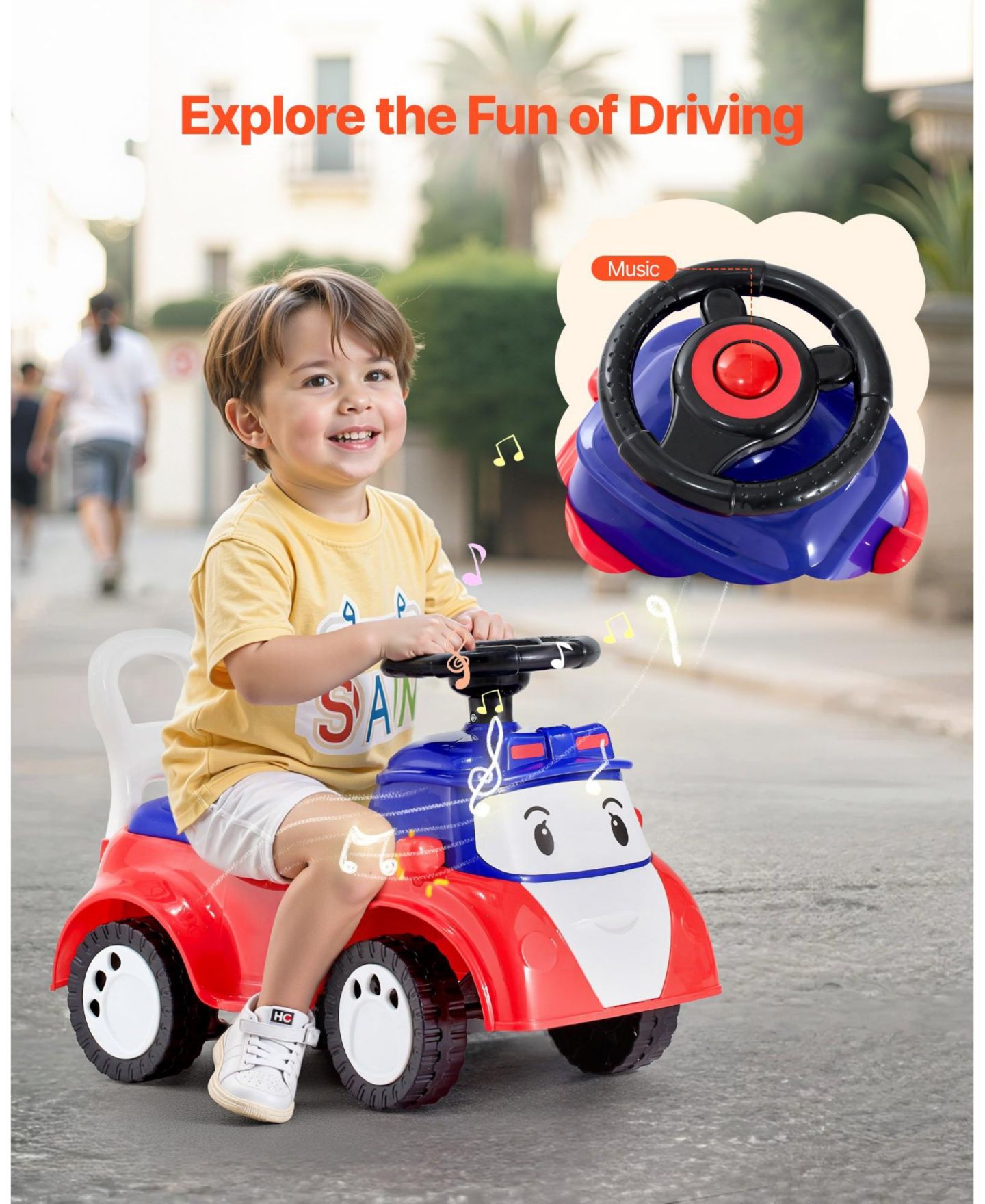 Детская игрушка HONGGE Toddler Ride-On Car with Anti-Tip Design, Light-Up Steering Wheel & Storage, Ages 18 Months-3 Years, цвет: Красный — фото 8