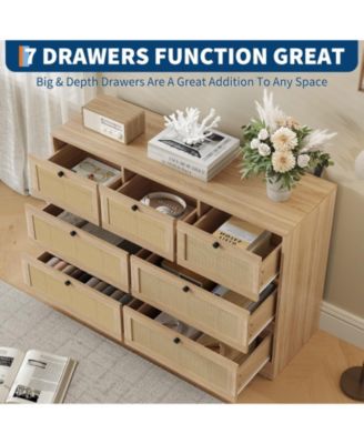 Rattan 7 Drawer Dresser for Bedroom, Farmhouse Modern Dressers & Chests of Drawers