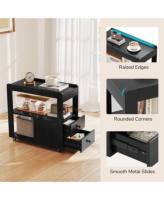 2-Drawer Sofa Side Table with Shelves for Living Room