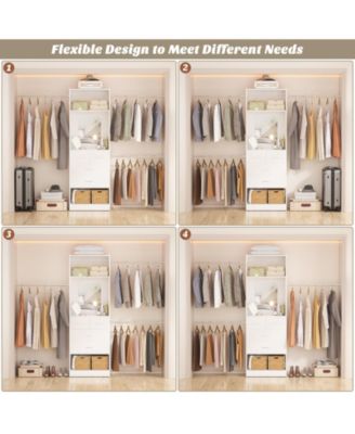 48 - 96 Inch Wide Adjustable Closet Organizer with 4 Drawers, 3 Hanging Rods, and a Mirror, Freestanding