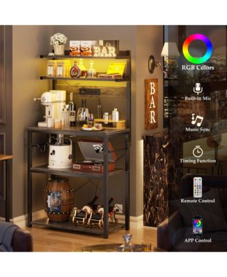  23.6'' Wide MDF/Metat Small Microwave Stand 5-Tier Bakers Rack with Power Outlet and LED Light