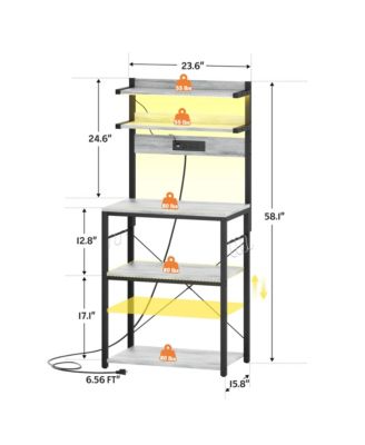  23.6'' Wide MDF/Metat Small Microwave Stand 5-Tier Bakers Rack with Power Outlet and LED Light