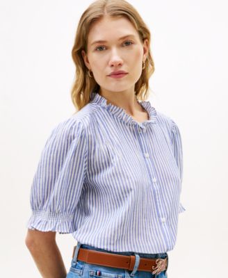 Women's Pin Tuck Cambric Short-Sleeve Blouse