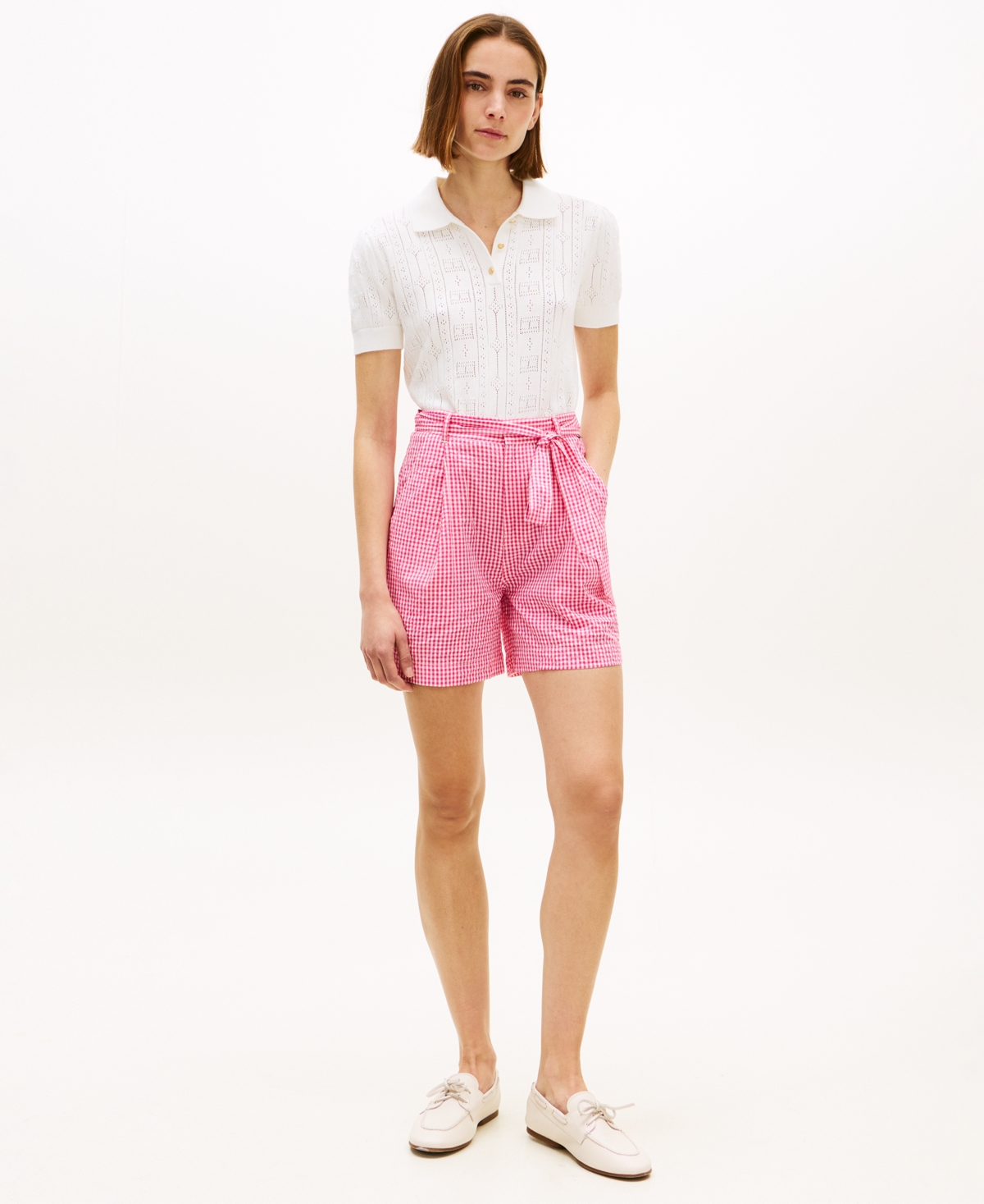 Tommy Hilfiger Women's Gingham Woven Belted Shorts