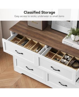 6 Drawer White and Brown Modern Dresser, Chest of Drawers Organizers, Closet Storage Cabinet for Bedroom