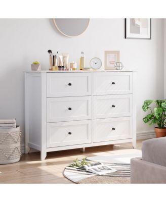 6 Drawer Dresser, Modern Chest with Deep Drawers, Nickel Round Handle, Wood Storage Organizer