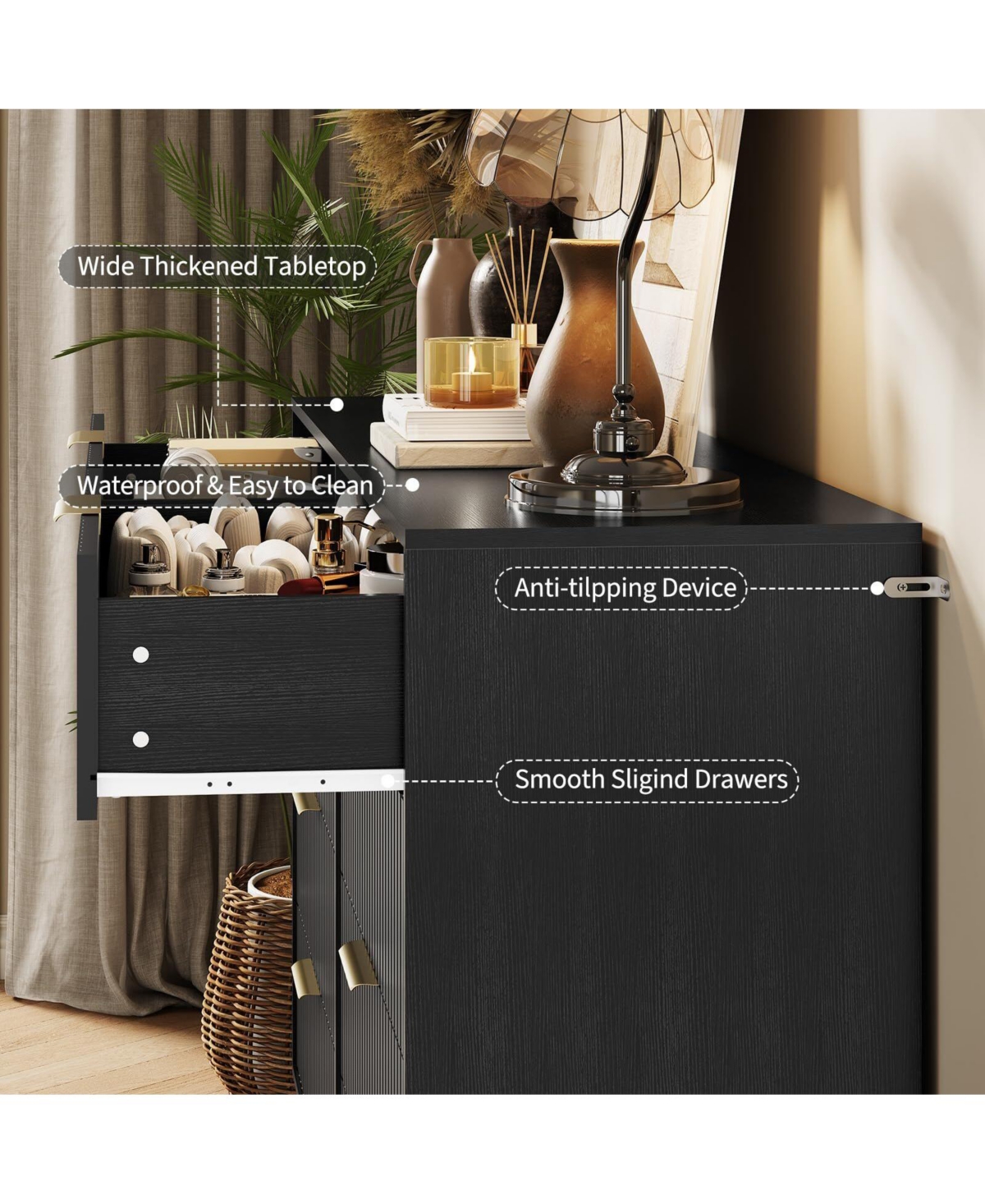 Fluted Dresser for Bedroom with 8 Drawers,55" Wide Modern Chest of Wooden Drawers
