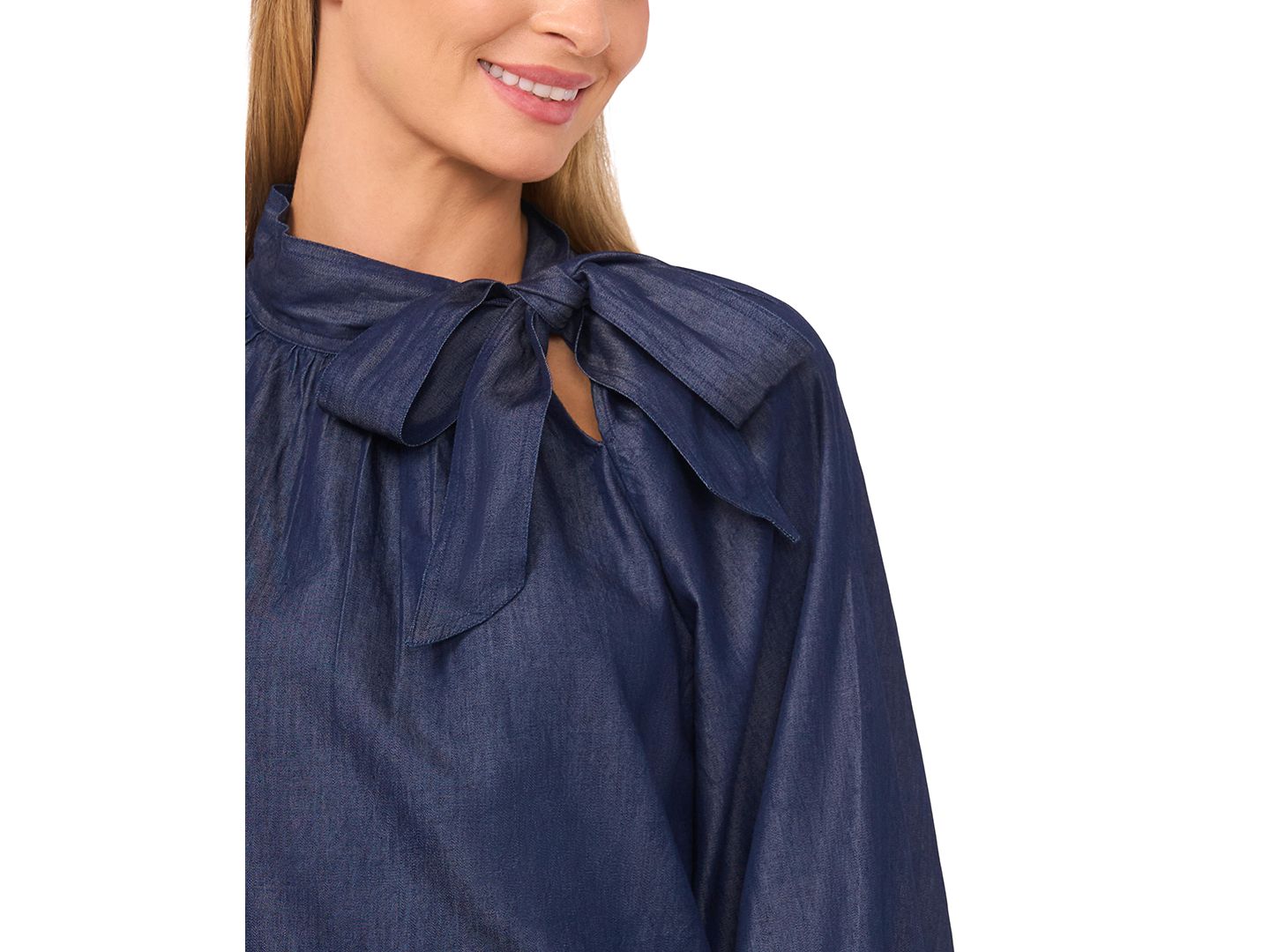 Женский топ CeCe Long Sleeve Tie Neck, цвет: Тёмно-синий — фото 2