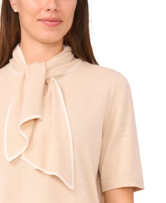 Women's Tipped Tie-Neck Pull-On Sweater