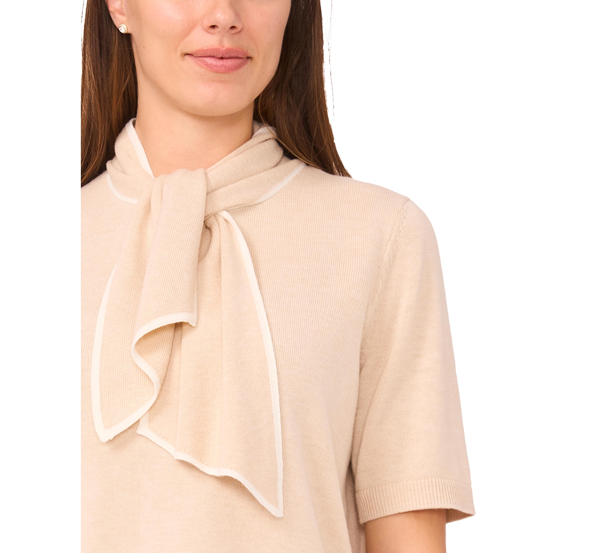 CeCe Women's Tipped Tie-Neck Pull-On Sweater
