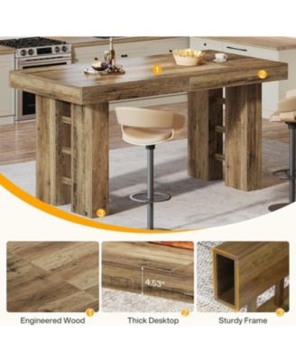 63-Inch Long Bar Table, Farmhouse Rectangular Counter Height Pub Table, Wood Home Bar Unit