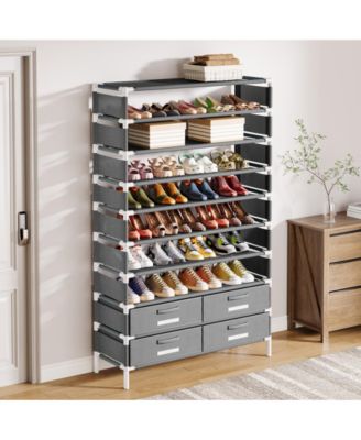 10-Tier Shoe Rack, with 4 Bins Drawers, for 32 Pairs Shoes