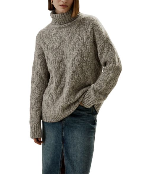 Женский свитер LILYSILK Cable-Knit Cashmere Turtleneck, цвет: Верблюжий серый