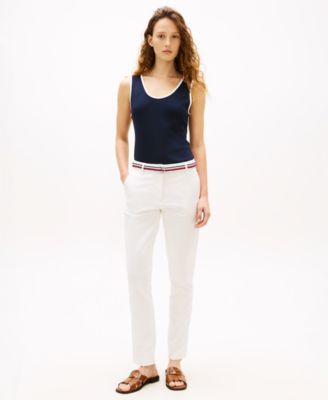 Women's Twill Slim Belted Chinos Pants