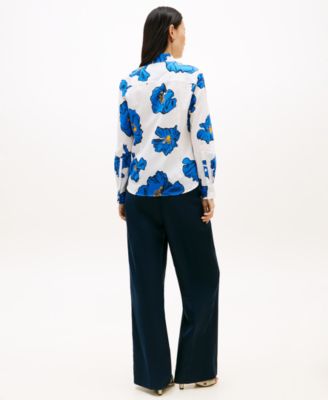 Women's Printed Button-Front Roll-Tab Shirt