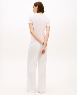 Women's Rib Crew Neck Short-Sleeve Slim T-Shirt