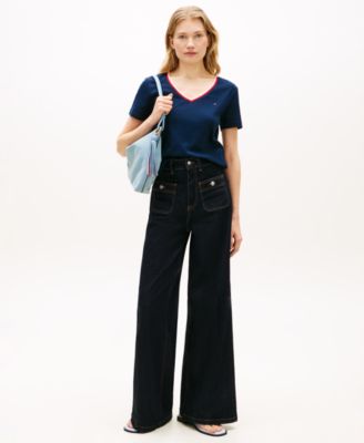 Women's Stripe Slim V-Neck Short-Sleeve T-Shirt