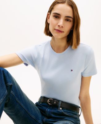 Women's Rib Crew Neck Short-Sleeve Slim T-Shirt