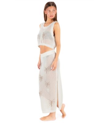 Women's Mid-Rise Embroidered Crochet Swim Skirt