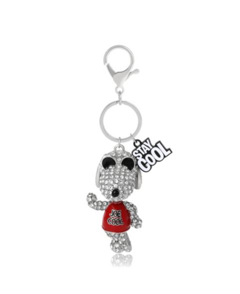 Женский брелок Peanuts Snoopy 'Joe Cool' Crystal Keychain with Stay Cool Tag, Silver Tone, цвет: Серебряный / Красный чёрный