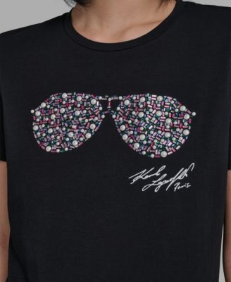 Women's Crew Neck Multi Jeweled Sunglass T-Shirt