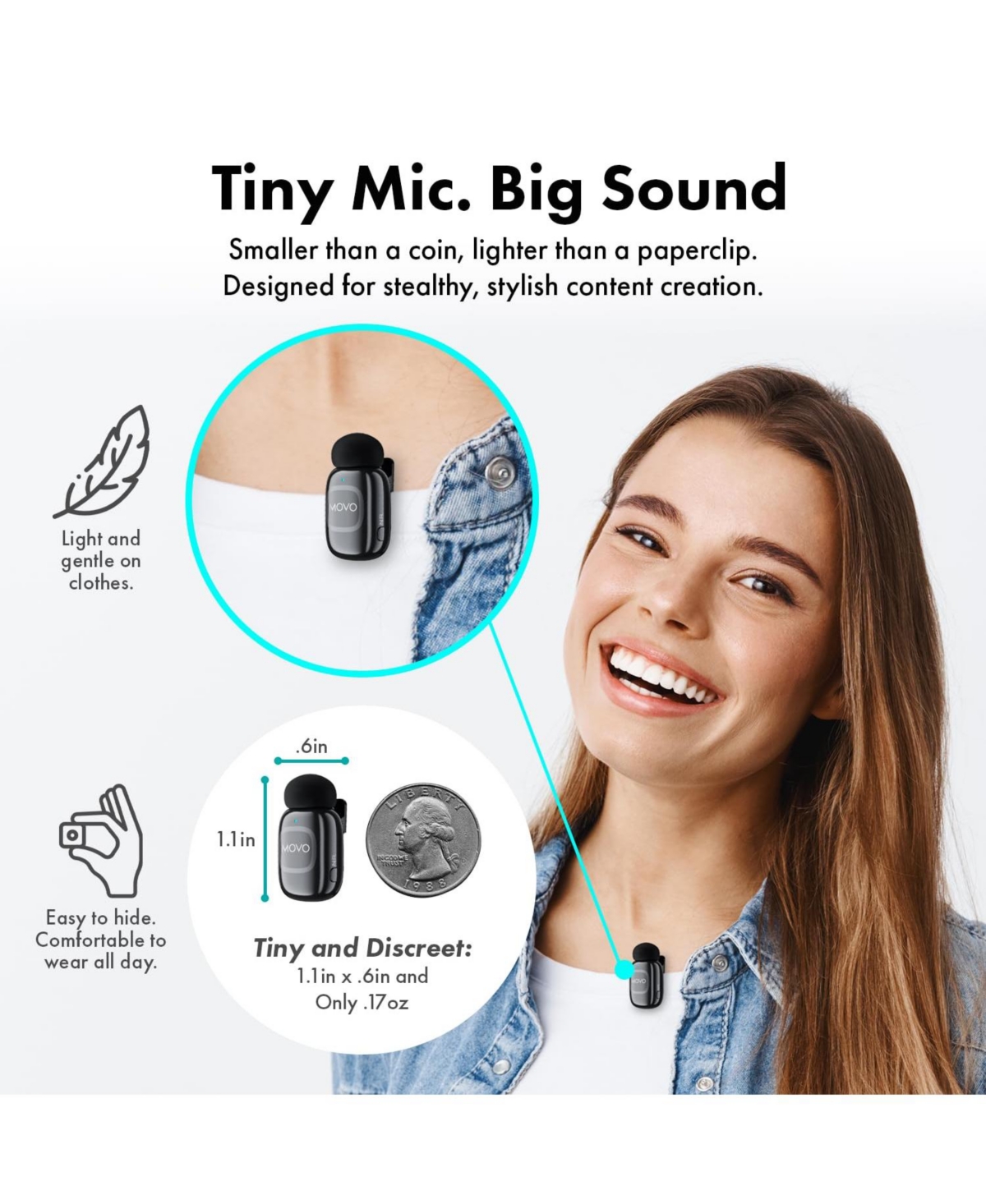 Movo NanoMic Dual Lightning Wireless Microphone for iPhone 14 and below (Lightning) w/ Wmx-HM2 Wireless Handle