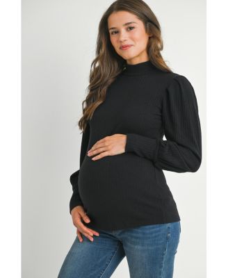 Maternity Long Sleeve Mock Neck Ribbed Top