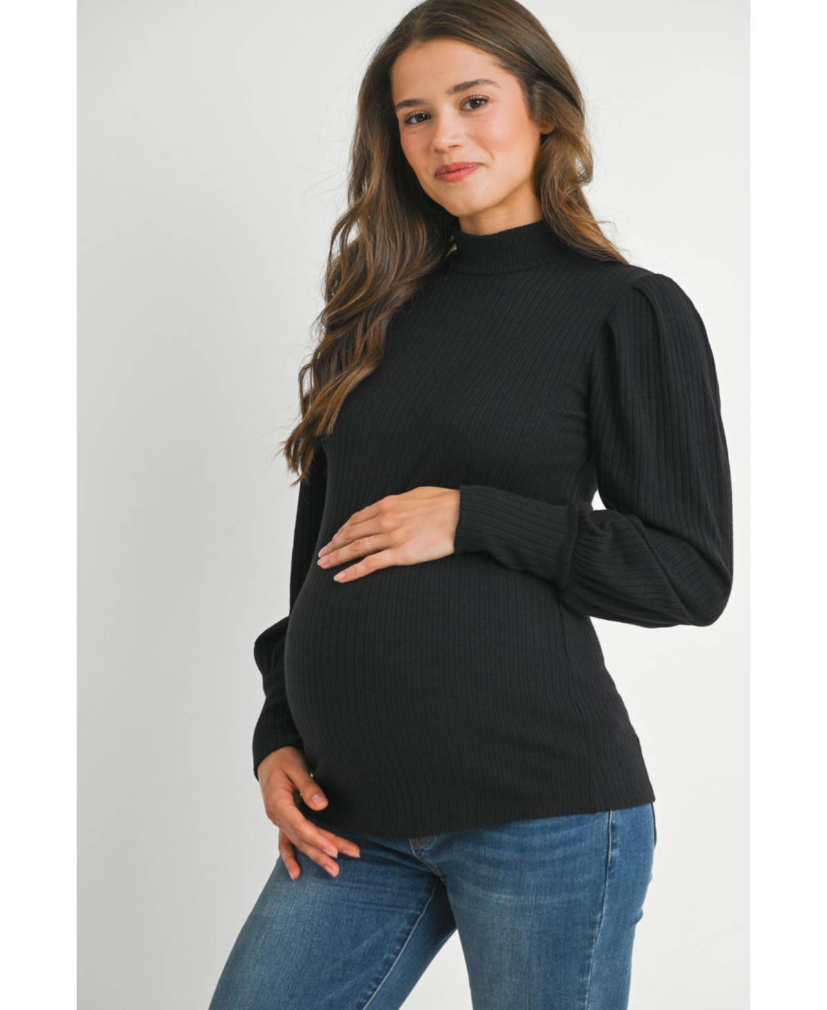 Hello Miz Maternity Long Sleeve Mock Neck Ribbed Top