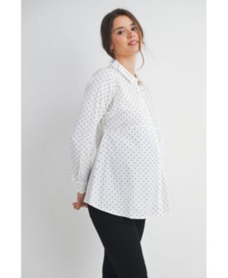 Maternity Button Down Polka Dot Long Sleeve Nursing Top