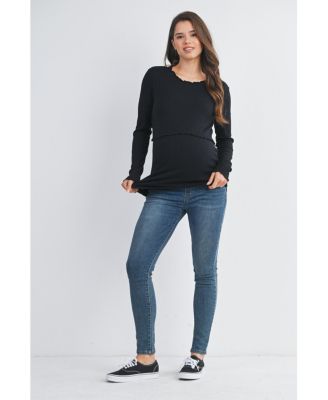 Maternity Long Sleeve Ribbed Double Layer Nursing Top