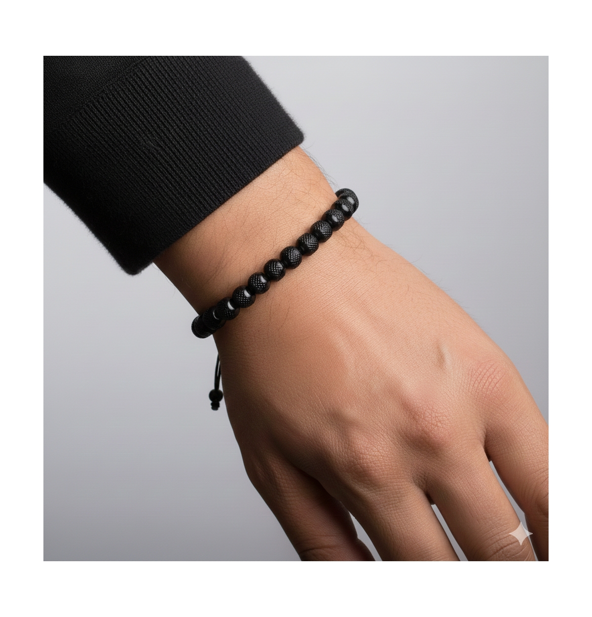 Metallo Stainless Steel, Textured Beaded Adjustable Bracelet