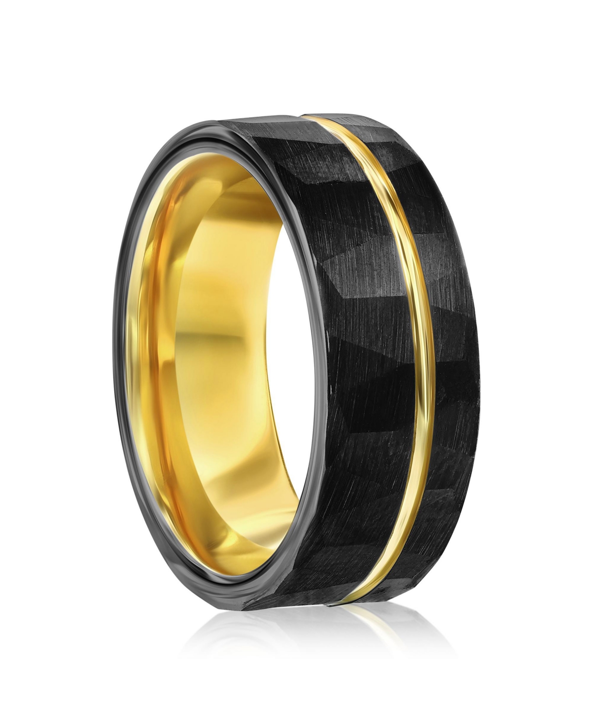 Matte Black & Gold Lined Faceted Tungsten Ring