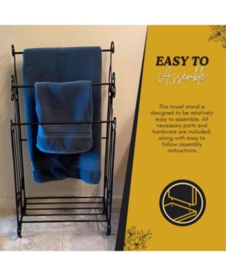 Pewter Metal Towel Racks for Bathroom with Shelf - 3 Long, Sturdy, Versatile & Modern Towel Rack with Storage Shelf