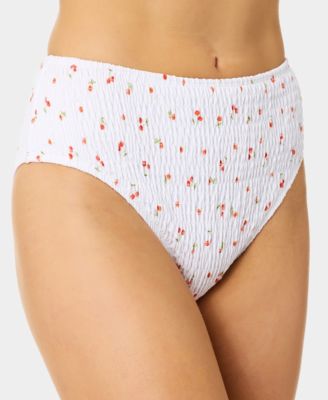 Women's Mini Cherry Smocked High-Waist Swim Bottoms