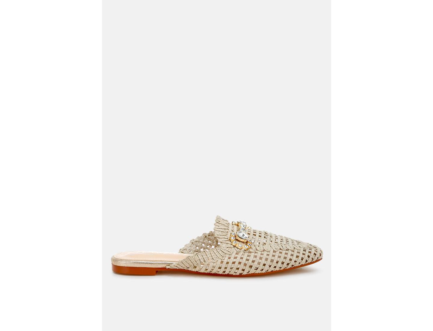 Женские сабо London Rag Roboma Metallic Woven Diamante Mules, цвет: Светлый бежевый — фото 2