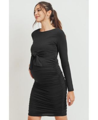 Maternity Front Tie Crew Neck Side Ruched Nursing Dress