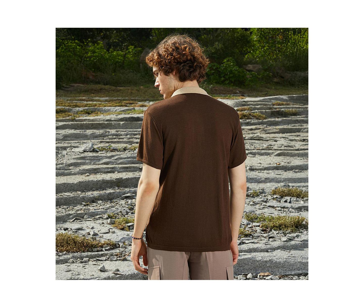 Мужская рубашка Cahoot Campus Sutra Block-Knit Slim-Fit, цвет: Бежевый / Хаки — фото 4